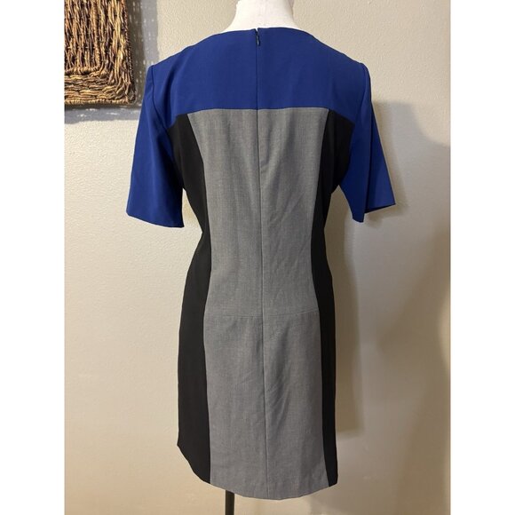 Tahari Dress 14 Black Blue Gray Colorblock Short Sleeve Sheath Career Church - Picture 5 of 11